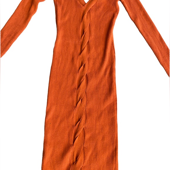 V Neck  Fitted Stretchy Bodycon Midi Dress - Picture 2 of 3